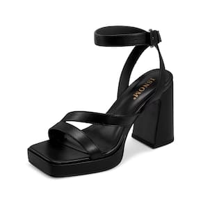 Saltos plataforma ISNOM Black Chunky Heels para mulheres de 10,5 cm