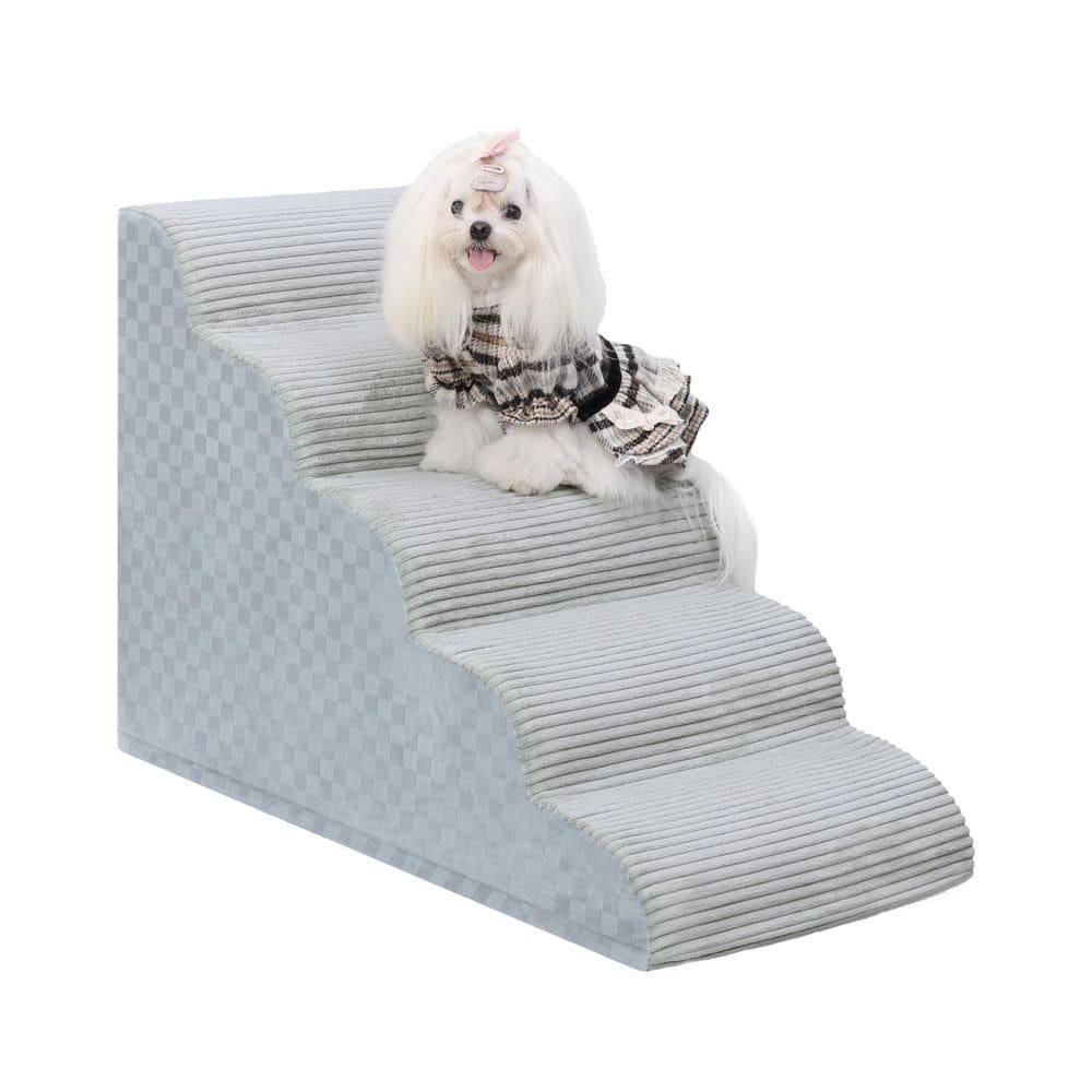 Escadas para cães Vfrog Curved de 5 degraus para camas altas de 56 cm de altura com espuma