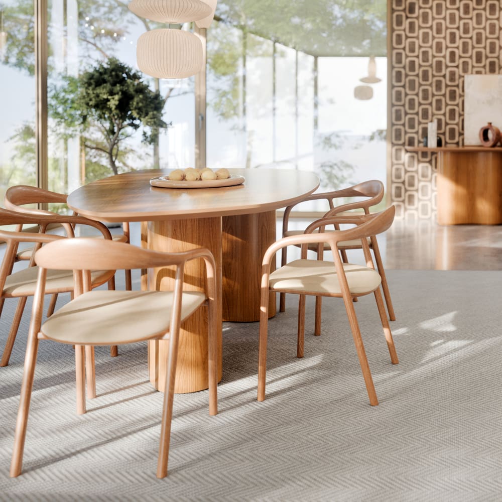 Mesa De Jantar Estilo Orgânico Laminado Cinamomo Ideal Para 6 Lugares Confortavel