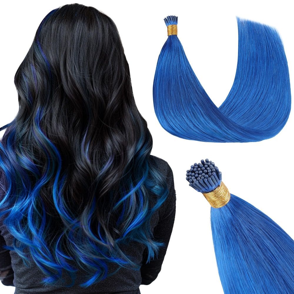 Extensões de cabelo GOO GOO I Tip 18 polegadas 50g 50g Cabelo humano azul