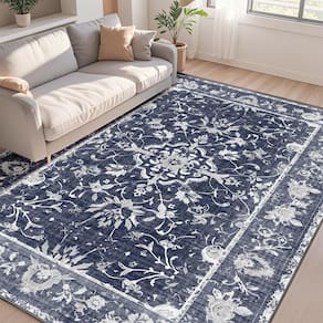 Tapete Area KIRFEIHT Vintage Boho 5 x 7 pés, antiderrapante, lavável, azul