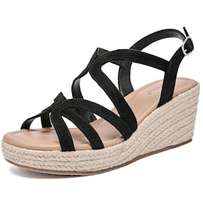 Sandálias Luoika Wide Wedge para mulheres pretas tamanho 38 EU