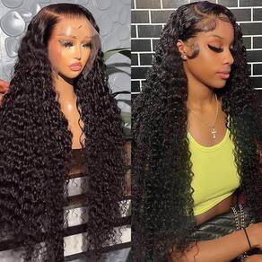 Peruca Bangxunk Deep Wave Lace Frontal 13x6 HD Transparente 18"