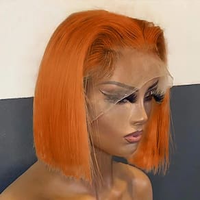 Peruca Thusiae Ginger Bob, 25% de densidade, 10", cabelo humano laranja