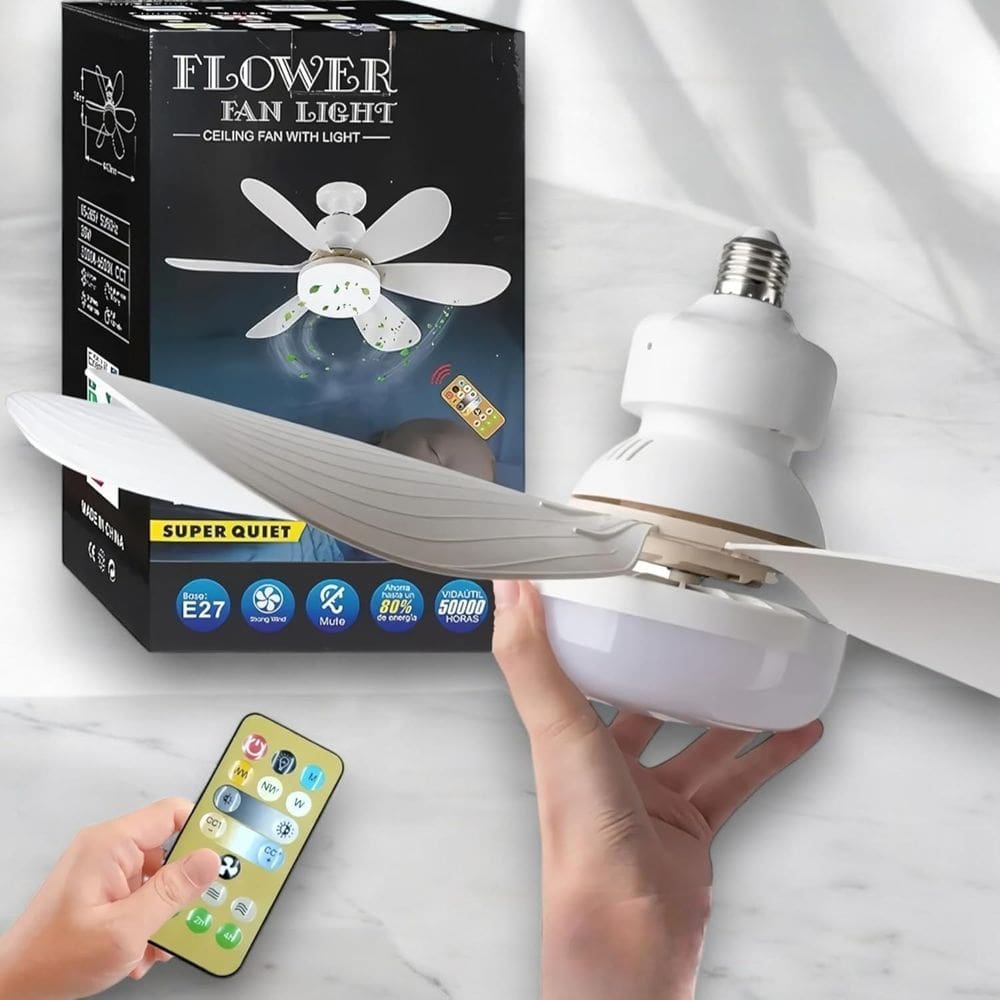 Ventilador de Teto com Lâmpada Encaixe E27 Led 30w Silencioso e Inteligente com Controle Remoto