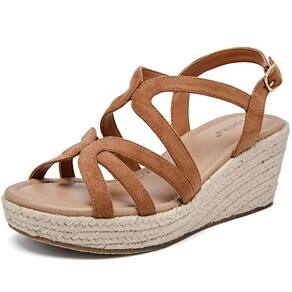 Sandálias Luoika Wide Wedge para mulheres marrons tamanho 11XW