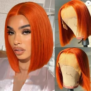 Peruca MYMYDA Short Laranja Lace Front Bob 25 cm de cabelo humano