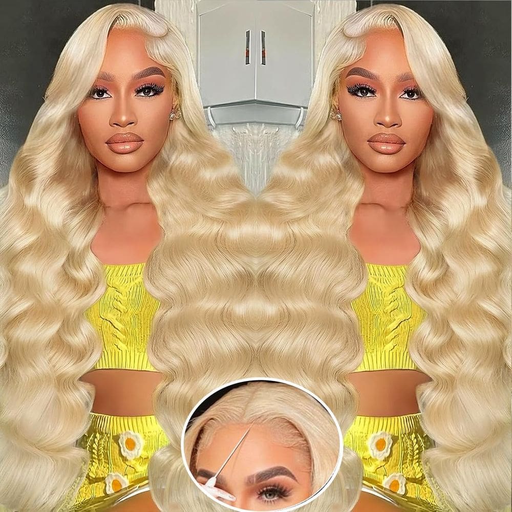 Peruca Rruaneal 613 Cabelo humano loiro 26 cm de renda frontal 200% densidade