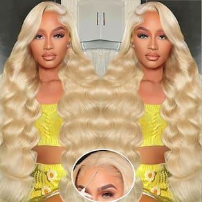 Peruca Rruaneal 613 Cabelo humano loiro 26 cm de renda frontal 200% densidade