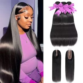 Fecho de renda Hair Weave QIYING 2x6 HD com feixes de 30 a 40 cm em linha reta