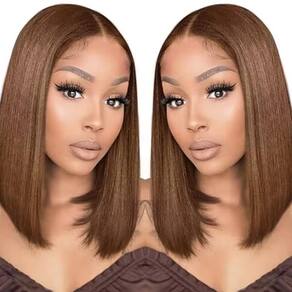 Peruca amzhair 40 cm Brown Bob #4 Cabelo humano com renda frontal