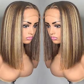 Peruca amzhair Highlight Bob 40 cm Cabelo humano 13x4 de renda frontal