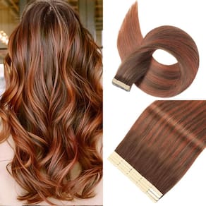 Fita adesiva em extensões de cabelo YNSNR Chocolate Brown to Auburn 50cm