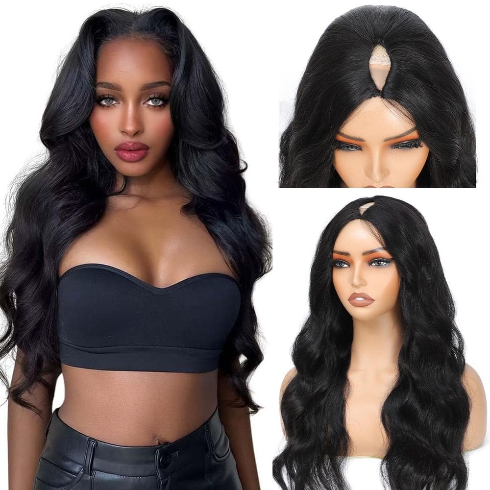 Peruca de cabelo humano U Part NZINZI V Part Body Wave 20" 180% de densidade