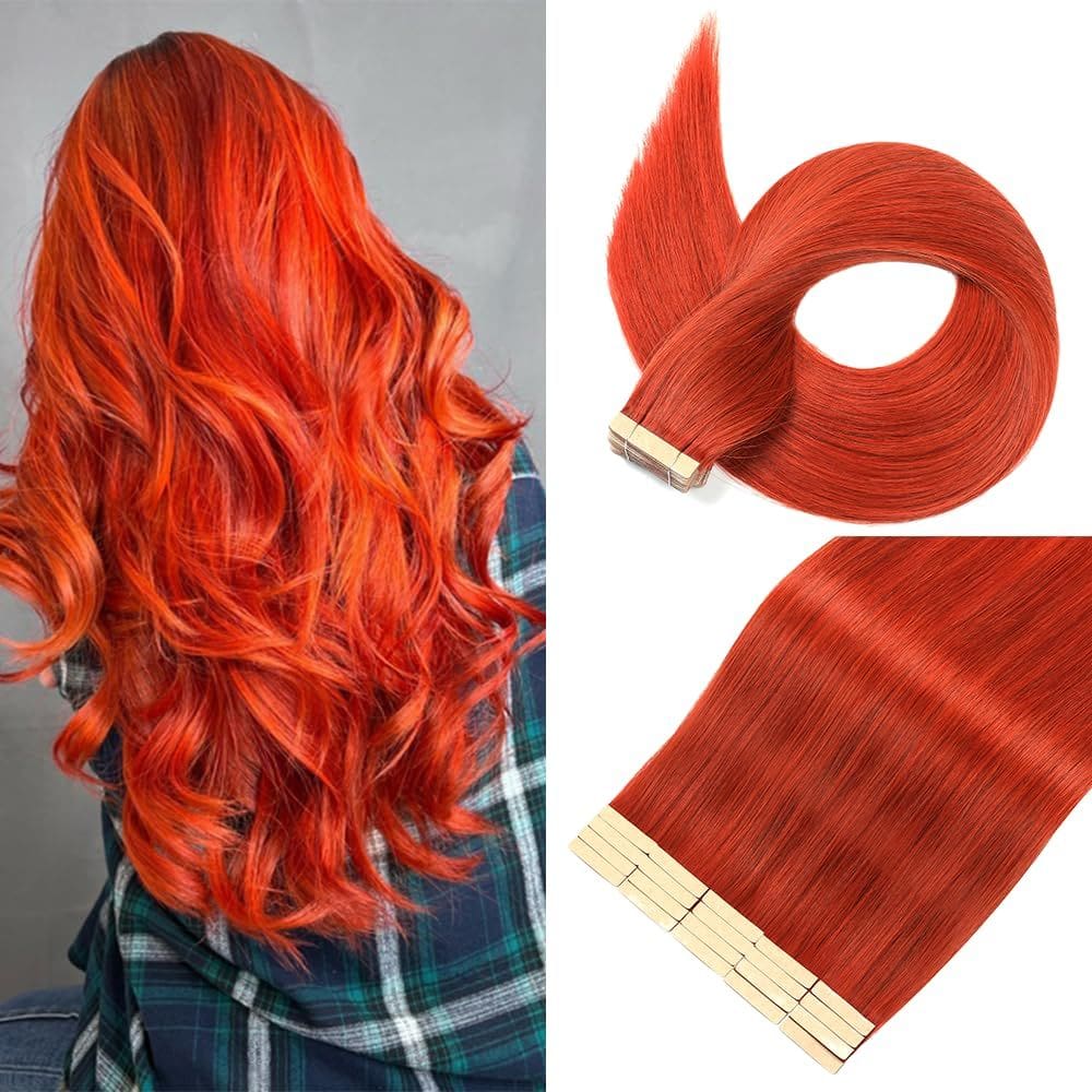 Fita adesiva em extensões de cabelo YNSNR, cobre vermelho, 56 cm, 20 unidades para mulheres