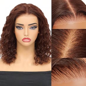 Peruca Hevgf Brown Curly Bob 35 cm, cabelo humano, renda frontal, 180%