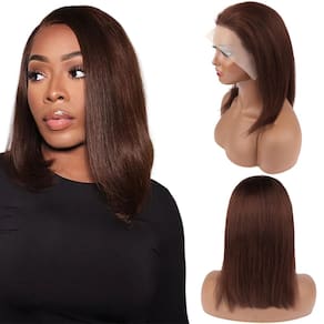 Peruca CISWER Brown Lace Front Bob 14" Cabelo humano 180 de densidade