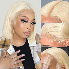 Peruca OLFORY 613 Blonde Bob 14", cabelo humano, renda frontal, 180%