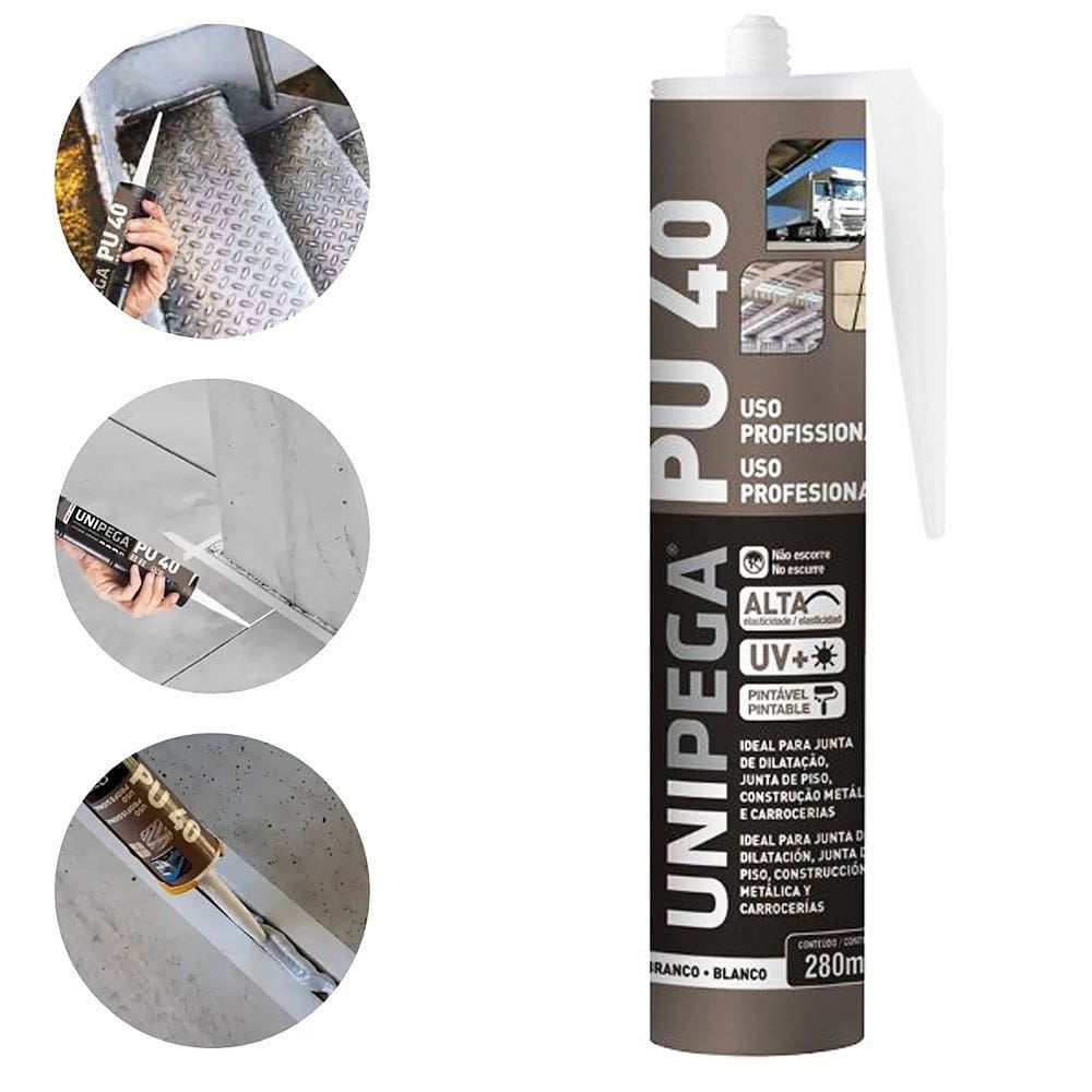 Selante PU40 Poliuretano Branco 400g Unipega Adesivo Vedação Alta Resistência Madeira Vidro Metal
