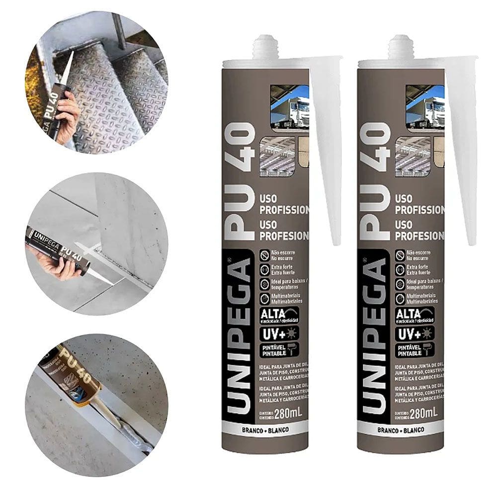 Kit 2 Cola Selante PU40 Poliuretano Preto 400g Profissional Adesivo Vedação Alta Resistência Madeira Vidro Metal