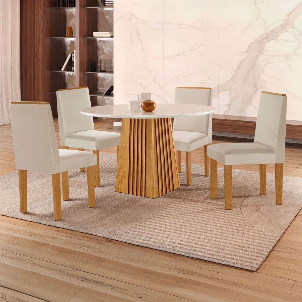 Mesa de Jantar 4 Lugares Austrália com Vidro Castanho/Cinamomo/Suede Creme 17017 - Lj Móveis
