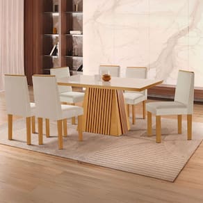 Mesa de Jantar 6 Lugares Austrália com Vidro Castanho/Cinamomo/Suede Creme - Lj Móveis