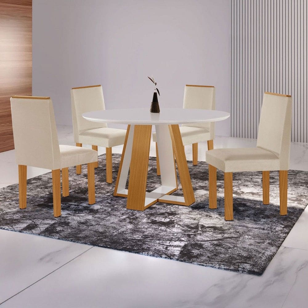 Mesa de Jantar 4 Lugares Tóquio com Vidro Castanho/Cinamomo/Suede Creme 17011 - Lj Móveis