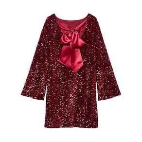 Minivestido de lantejoulas HOCANDY vermelho de manga comprida sem encosto para mulheres