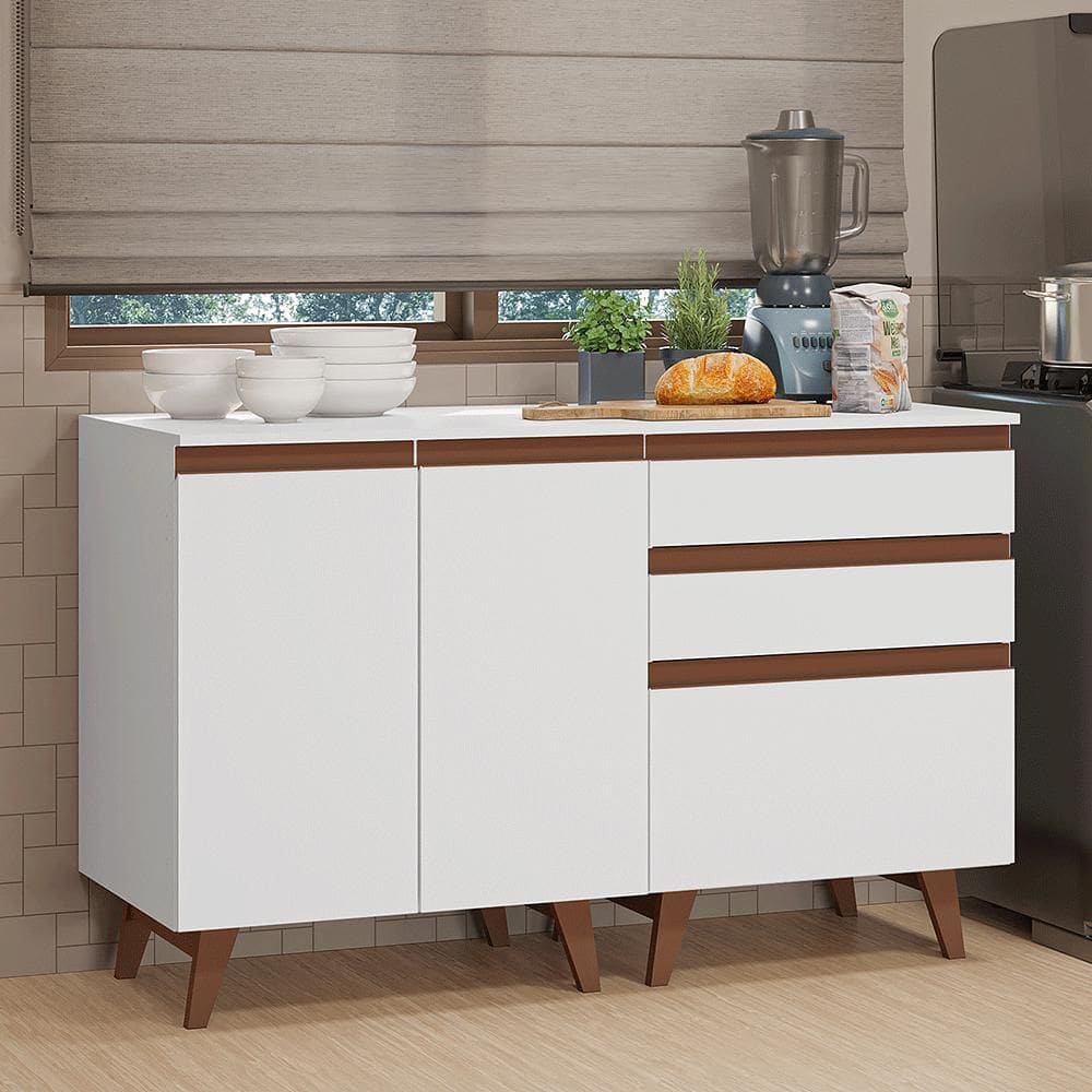 Kit com Dois Balcões de Cozinha 2 Portas 3 Gavetas (com tampo) Branco Reims Madesa