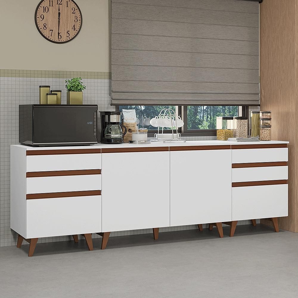 Kit com Três Balcões de Cozinha 2 Portas 6 Gavetas (com tampo) Branco Reims Madesa
