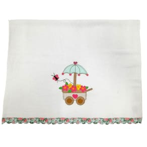 Pano de Prato Bordado Carrinho de Flores 68x48cm- AutoEstima
