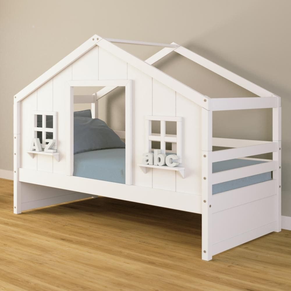 Cama Casinha dos Sonhos Madeira Maciça Branco Housin