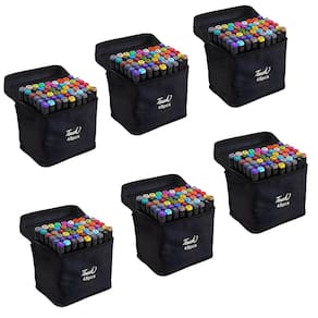 Estojo Caneta Permanente 48 Cores Canetinha Kit 6 unidades Ponta Dupla Marcador Bolsa Arte Desenho Pintura Escola Curso Faculdade