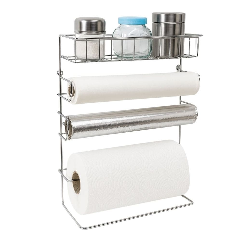Organizador Cook 4 em 1 Suporte Porta Rolos e Temperos Aço Cromado Para Parede Cozinha - Mundial Casa