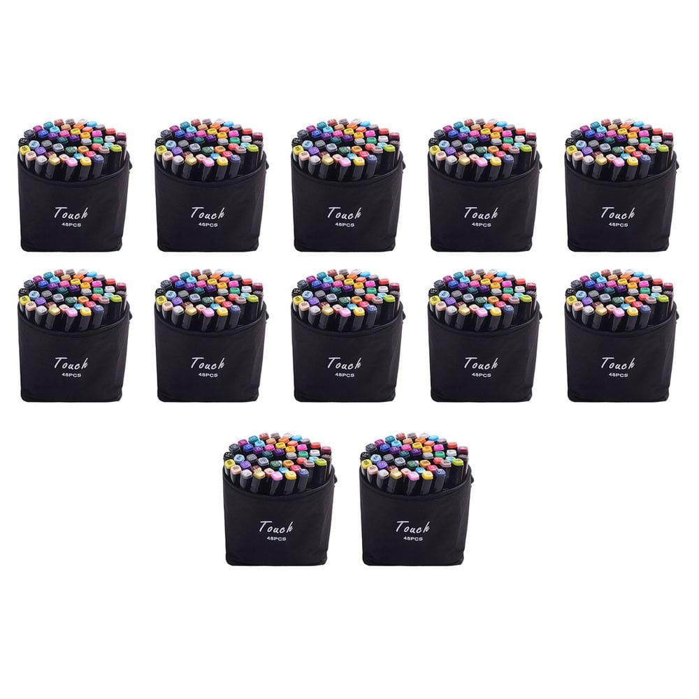 Caneta Marcador Permanente 48 Cores Canetinha Ponta Dupla Kit 12 unidades Estojo Desenho Pintura Arte
