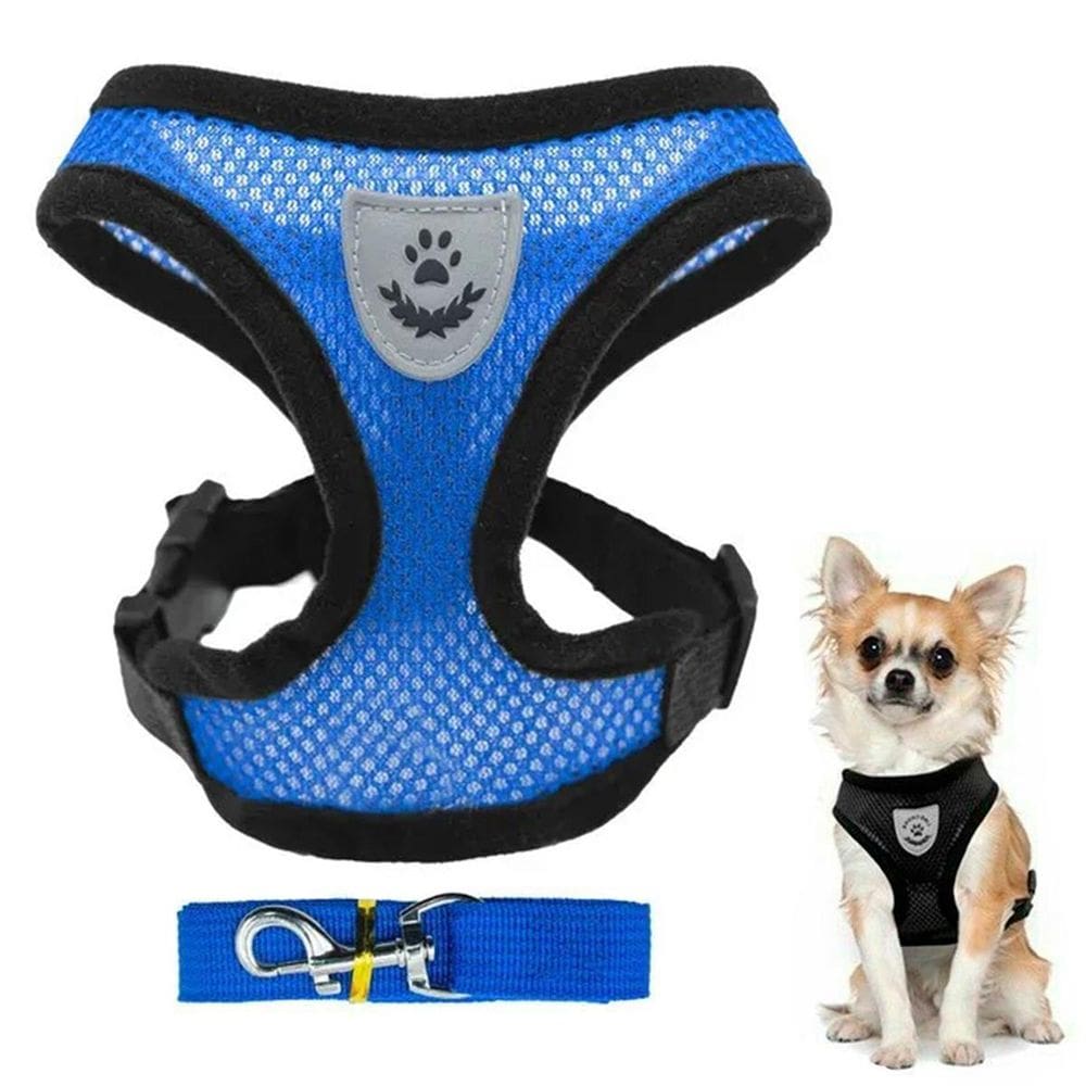 Coleira Peitoral Refletivo Guia Cachorro Cães Gato Pet Azul