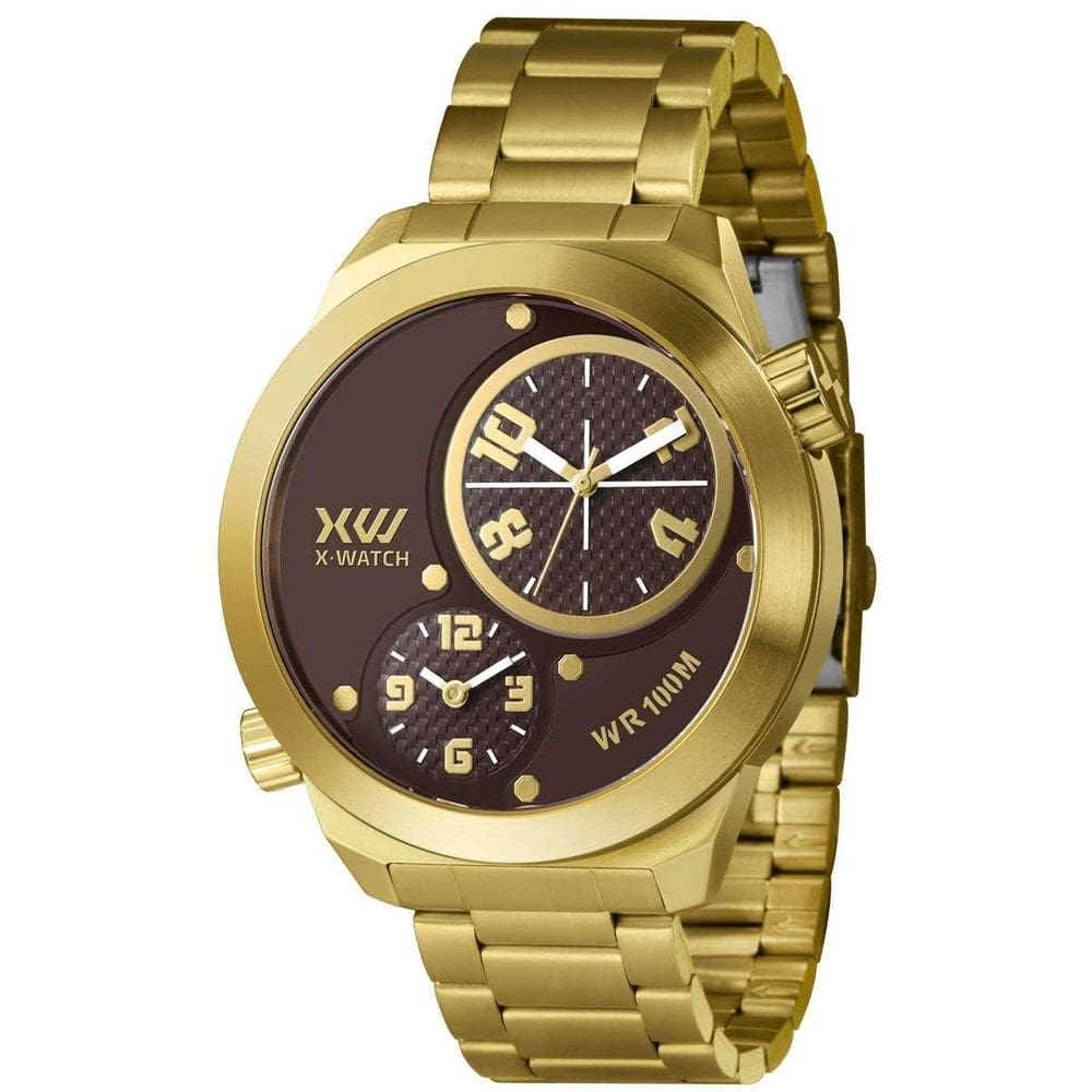 Relógio X-Watch Masculino Analógico Dual Time Dourado 50mm