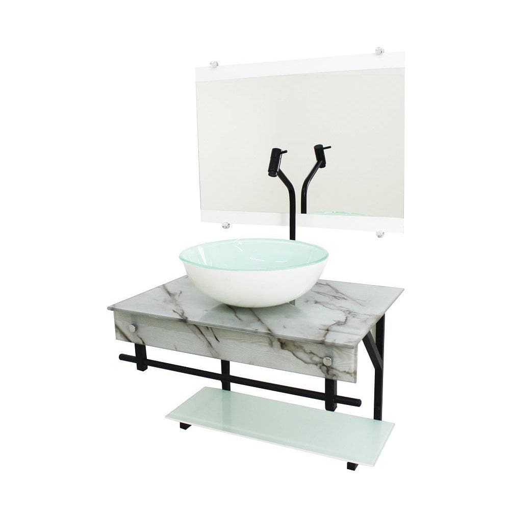 Gabinete De Vidro 60Cm Apx Cuba Redonda - Mármore Branco