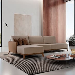 Sofá Versalhes com Chaise 320cm com Detalhes em Courino Bege