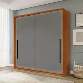 Guarda-roupa 2 Portas de Correr 2 Gavetas Móveis Valência Freijó/Cinza