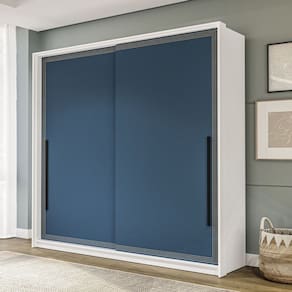 Guarda-roupa 2 Portas de Correr 2 Gavetas Móveis Valência Branco/Azul