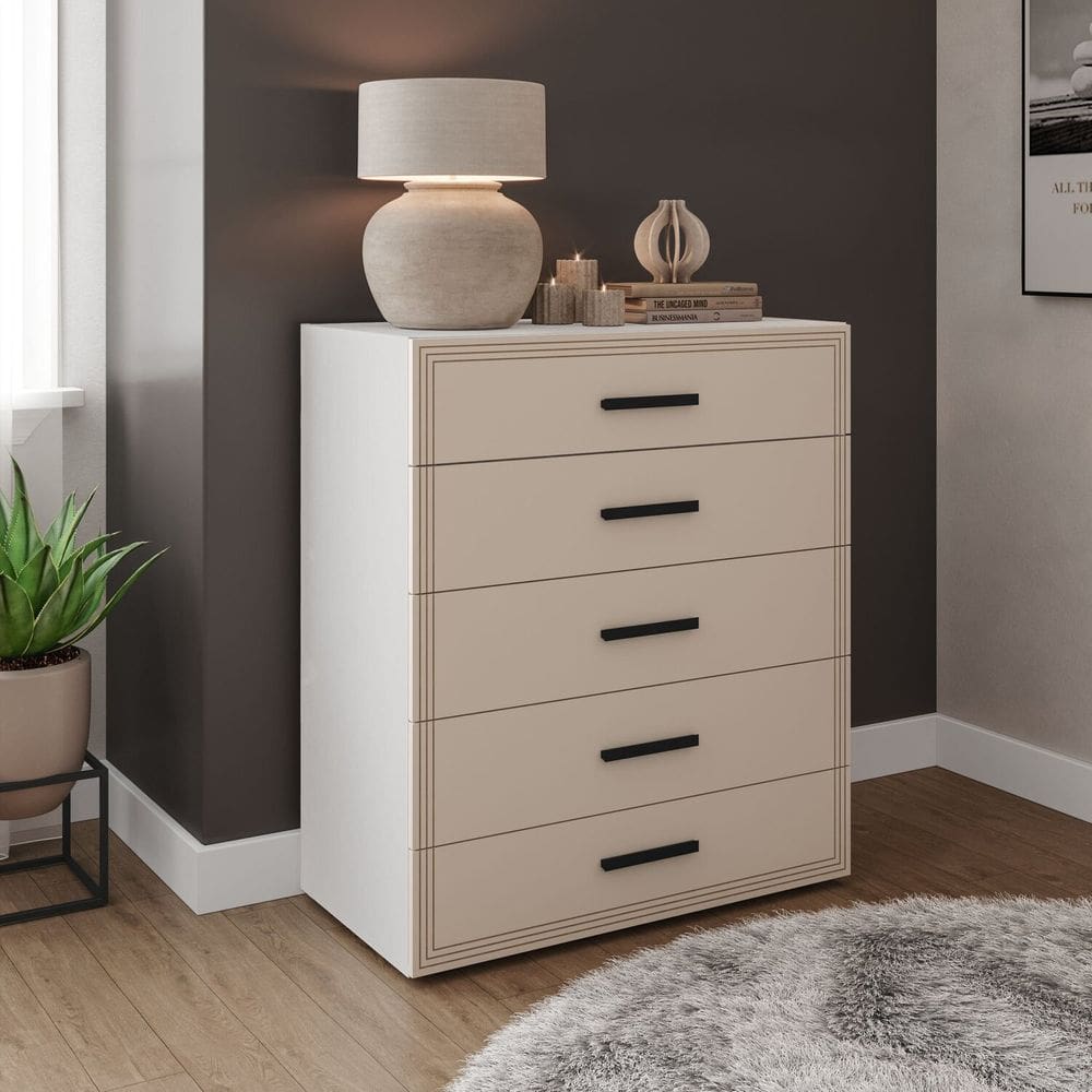 Cômoda 5 Gavetas Móveis 104,2cm 90cm 46cm Valência Branco/Creme