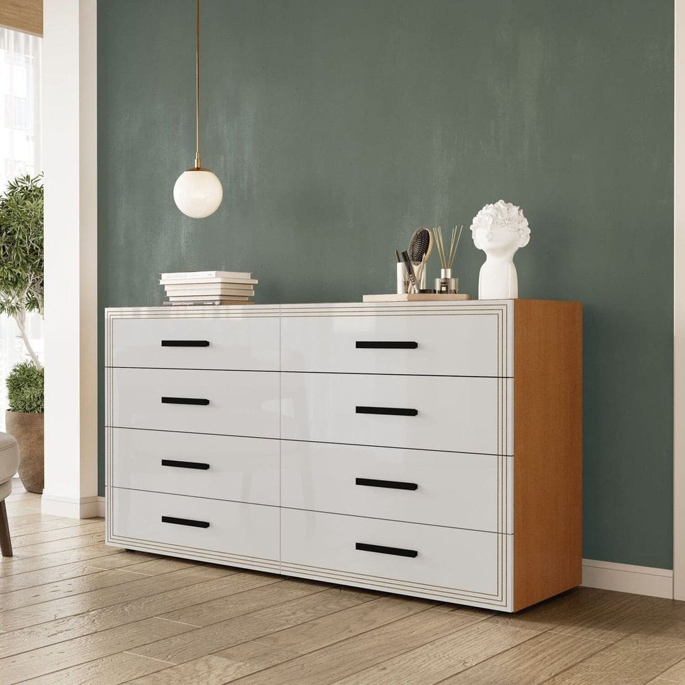 Cômoda 8 Gavetas 83,5x150x46 Cm Valência Freijó/Branco