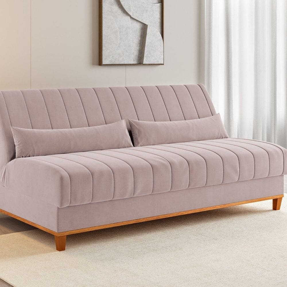 Sofá Cama 180cm Reclinável 3 Lugares Rosa