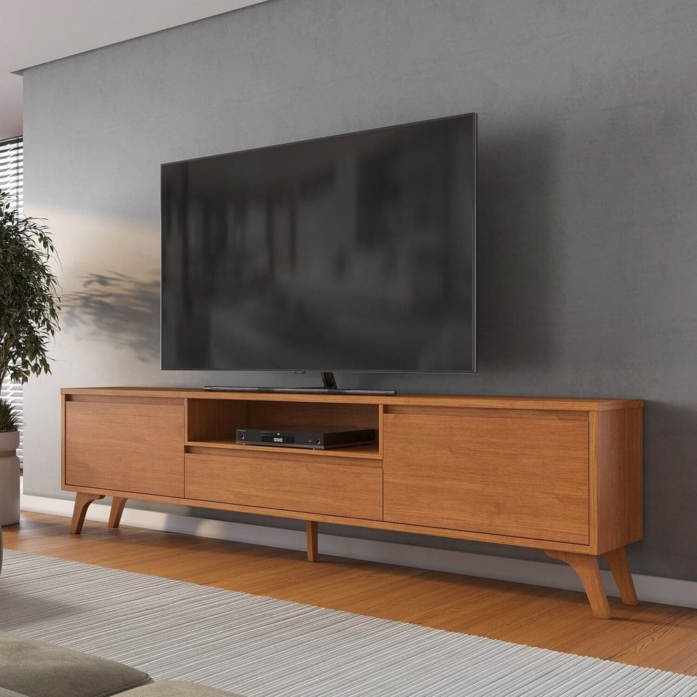 Rack para Tv até 75 Polegadas Pés Madeira Maciça com Regulagem 180cm Piazza New Naturalle