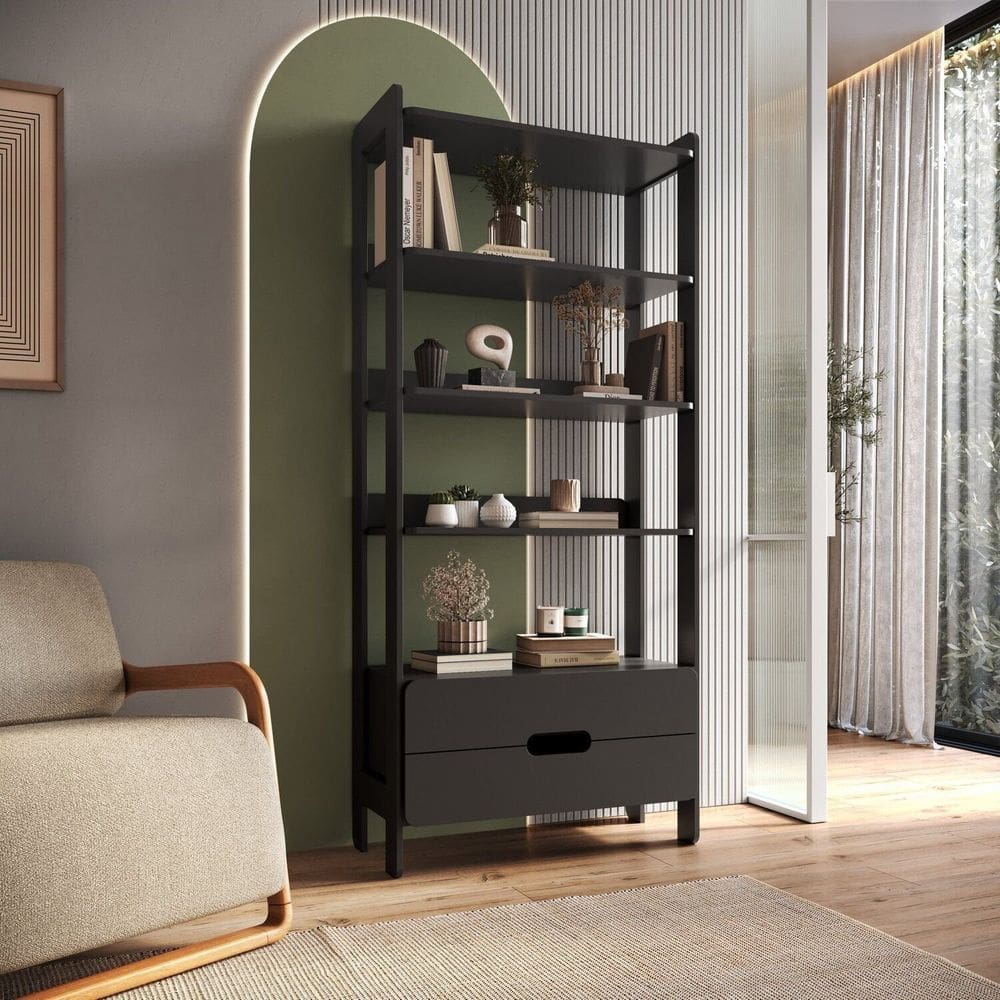 Estante Elvis com 2 Gavetas 100% Mdf Preto