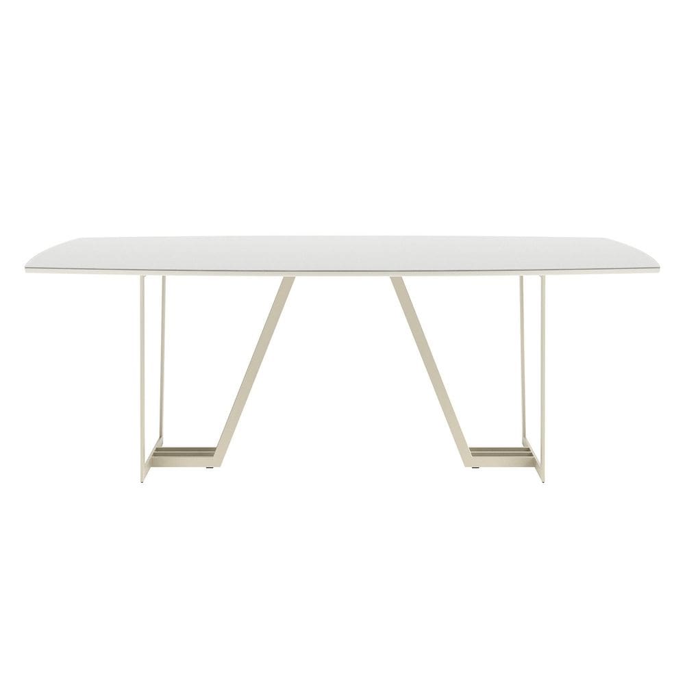 Mesa de Jantar 240cm e Tampo de Vidro Albany Off White Fosco/Champanhe