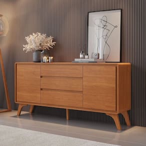 Buffet 2 Portas 3 Gavetas 165cm Pés em Madeira Maciça Ares Naturalle