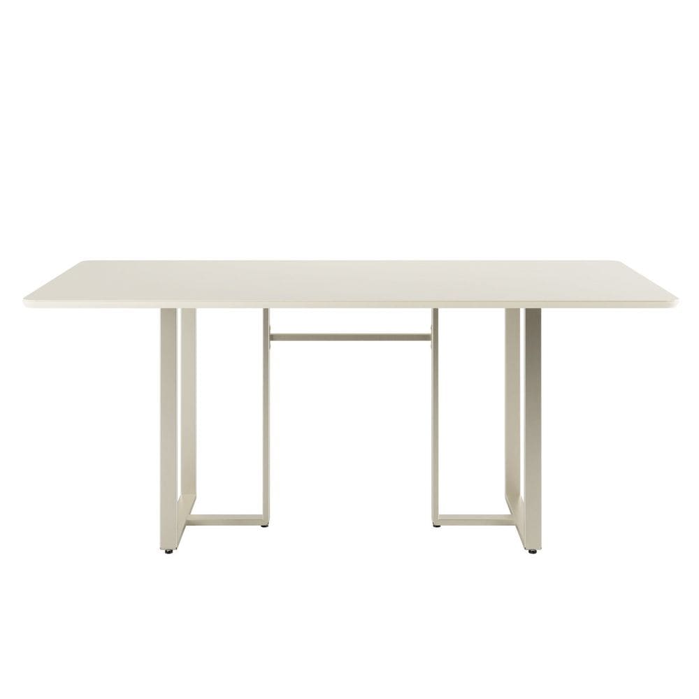 Mesa de Jantar 180cm e Tampo de Vidro Arcádia Off White Fosco/Champanhe