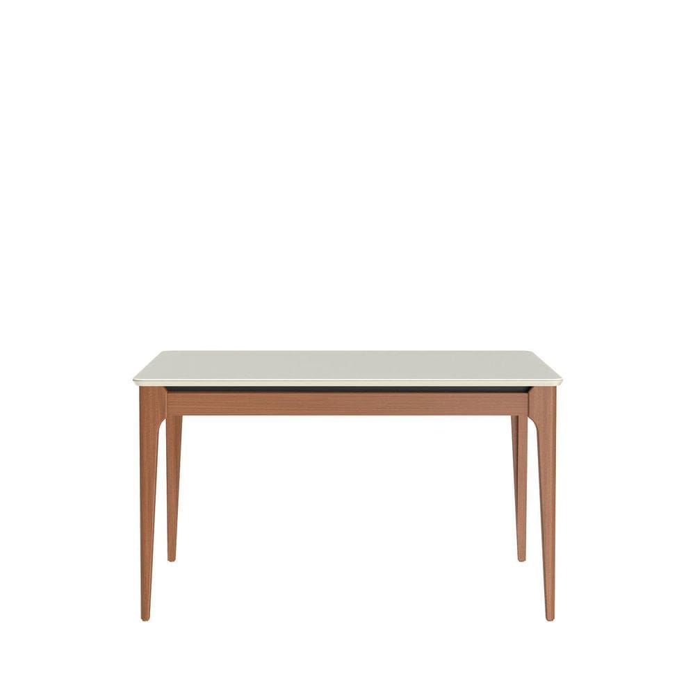 Mesa de Jantar 135cm com Base em Madeira Natural e Tampo de Vidro Addar Off White Fosco/Natural